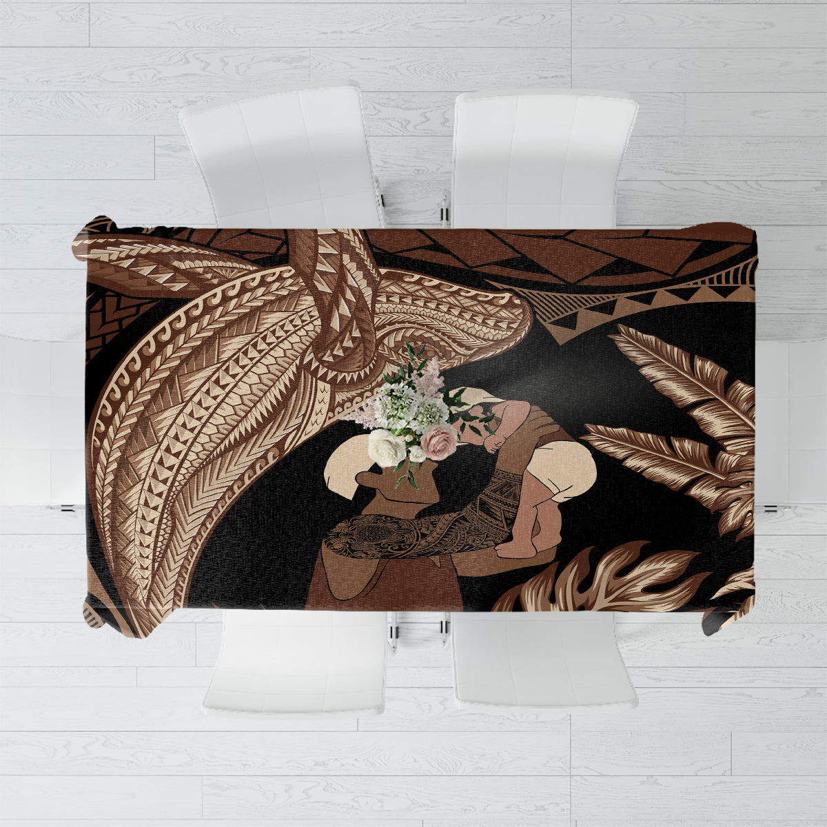 Father's Day Polynesian Pattern Tablecloth Tropical Humpback Whale LT7 Brown - Polynesian Pride