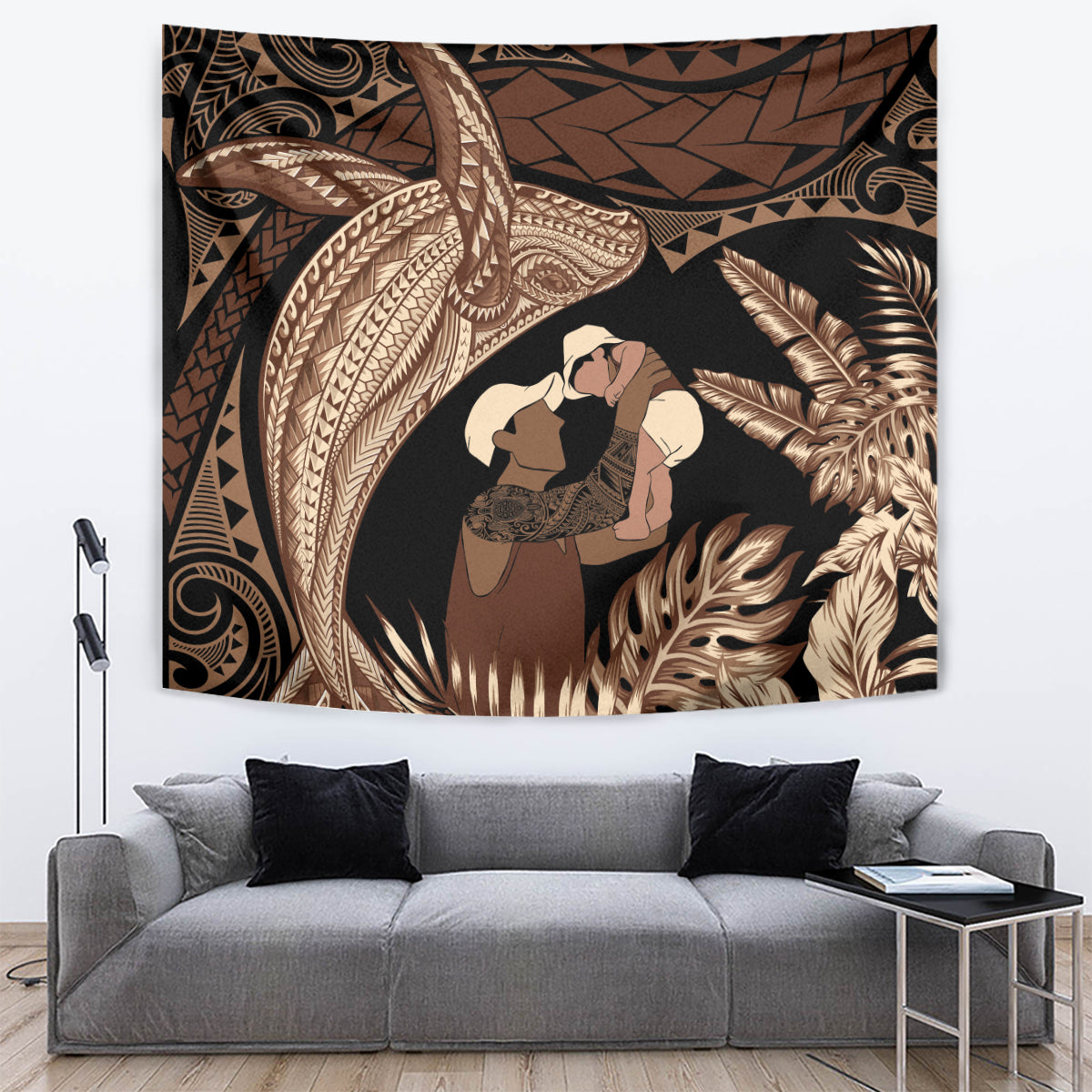 Father's Day Polynesian Pattern Tapestry Tropical Humpback Whale LT7 Brown - Polynesian Pride