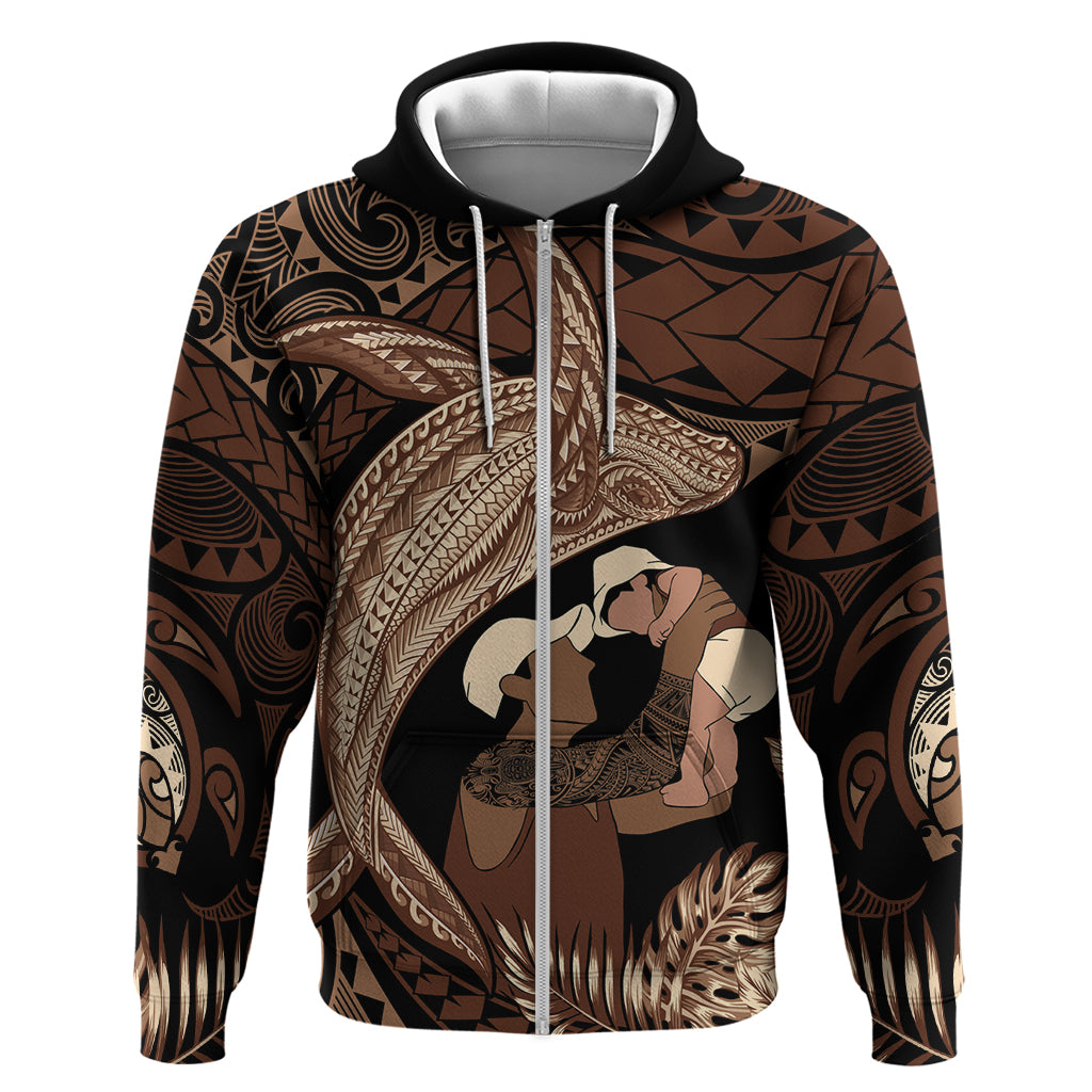 Father's Day Polynesian Pattern Zip Hoodie Tropical Humpback Whale LT7 Zip Hoodie Brown - Polynesian Pride