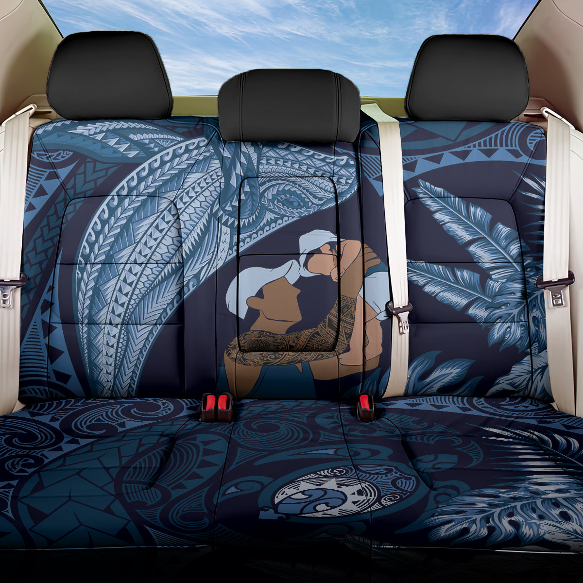 Father's Day Polynesian Pattern Back Car Seat Cover Tropical Humpback Whale - Navy LT7 One Size Navy Blue - Polynesian Pride
