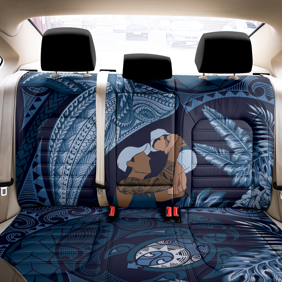 Father's Day Polynesian Pattern Back Car Seat Cover Tropical Humpback Whale - Navy LT7 - Polynesian Pride