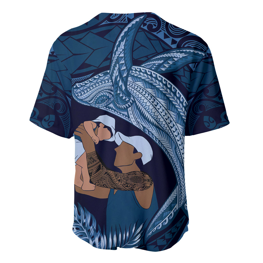Father's Day Polynesian Pattern Baseball Jersey Tropical Humpback Whale - Navy LT7 - Polynesian Pride