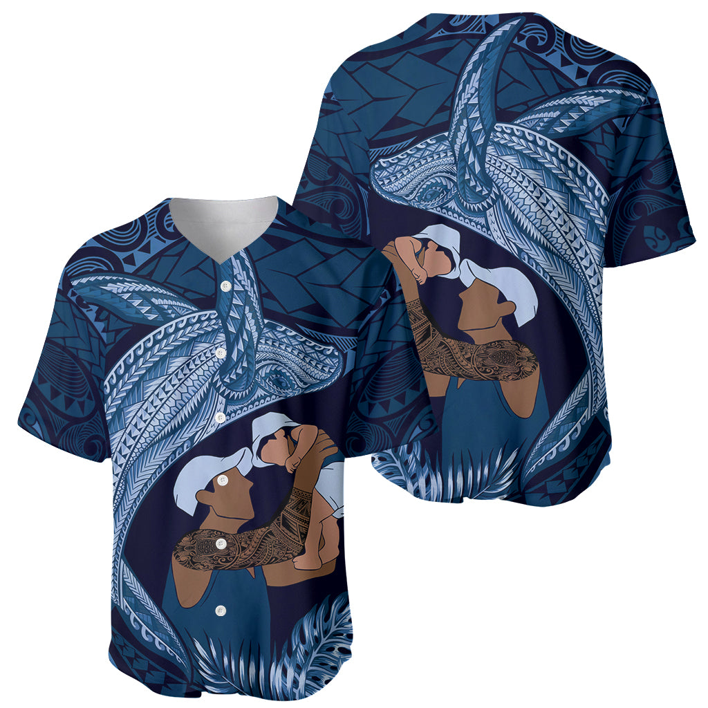 Father's Day Polynesian Pattern Baseball Jersey Tropical Humpback Whale - Navy LT7 - Polynesian Pride