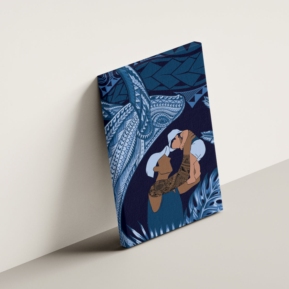 Father's Day Polynesian Pattern Canvas Wall Art Tropical Humpback Whale - Navy LT7 - Polynesian Pride