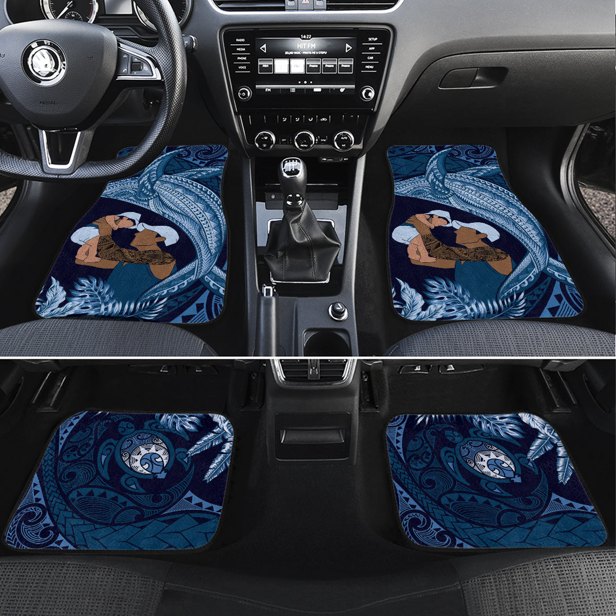 Father's Day Polynesian Pattern Car Mats Tropical Humpback Whale - Navy LT7 Set 4pcs Navy Blue - Polynesian Pride