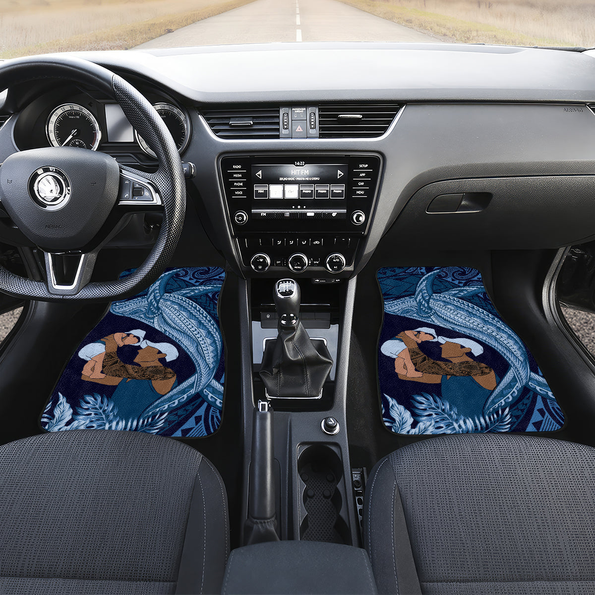 Father's Day Polynesian Pattern Car Mats Tropical Humpback Whale - Navy LT7 Set 2pcs - Front Navy Blue - Polynesian Pride