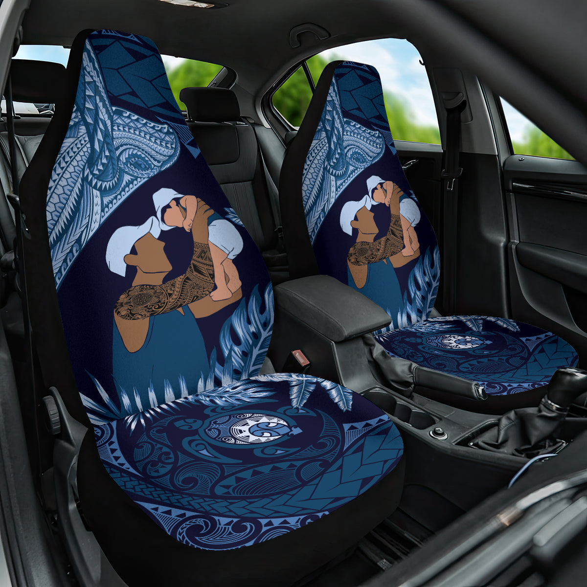 Father's Day Polynesian Pattern Car Seat Cover Tropical Humpback Whale - Navy LT7 One Size Navy Blue - Polynesian Pride