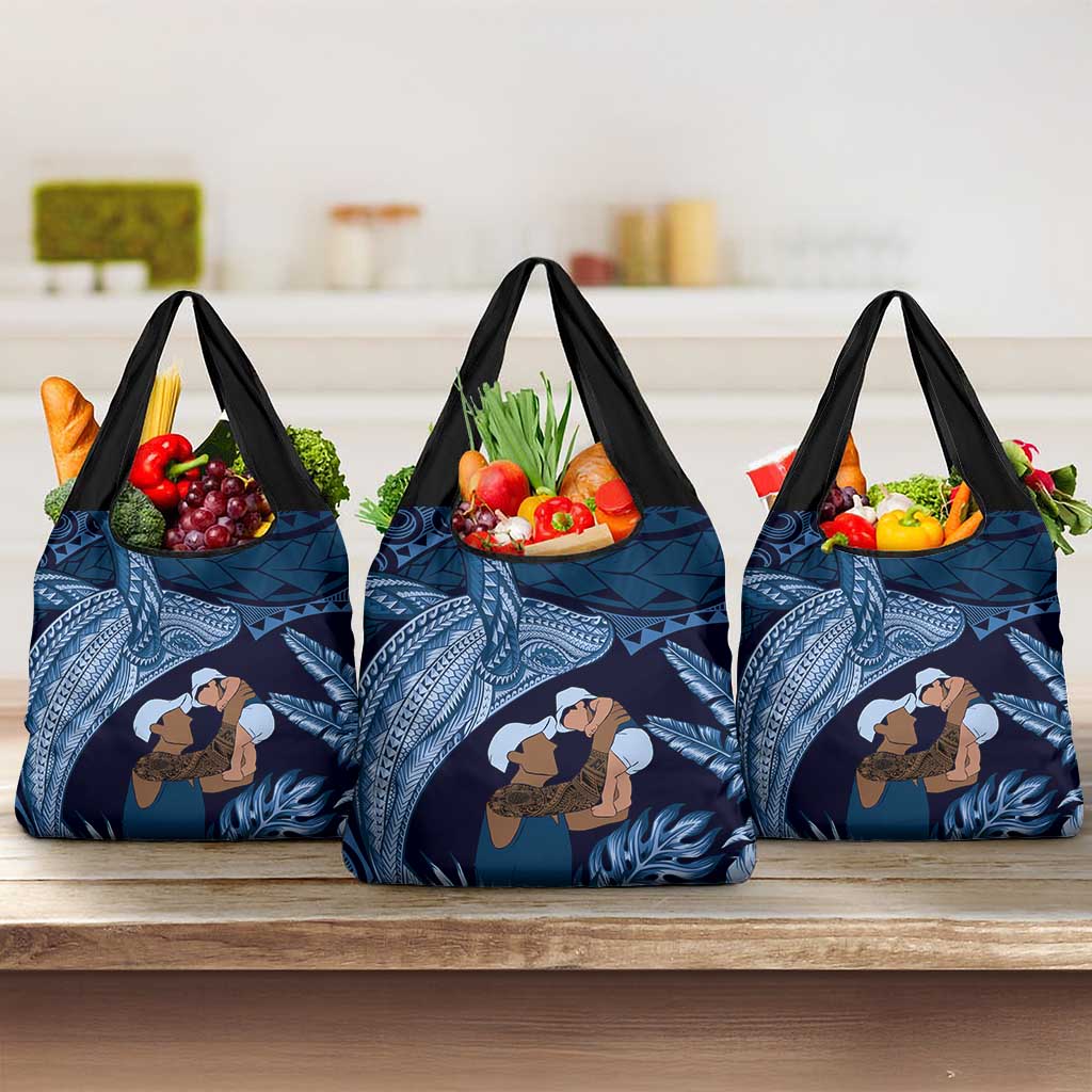 Father's Day Polynesian Pattern Grocery Bag Tropical Humpback Whale - Navy LT7 3-pack One Size Navy Blue - Polynesian Pride