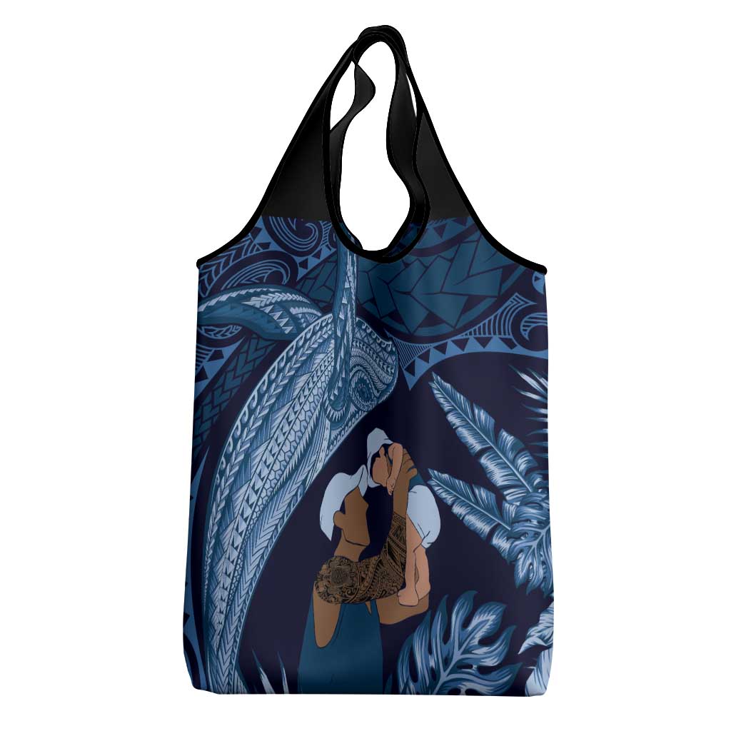 Father's Day Polynesian Pattern Grocery Bag Tropical Humpback Whale - Navy LT7 - Polynesian Pride