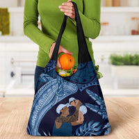 Father's Day Polynesian Pattern Grocery Bag Tropical Humpback Whale - Navy LT7 - Polynesian Pride