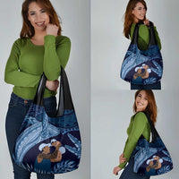 Father's Day Polynesian Pattern Grocery Bag Tropical Humpback Whale - Navy LT7 - Polynesian Pride