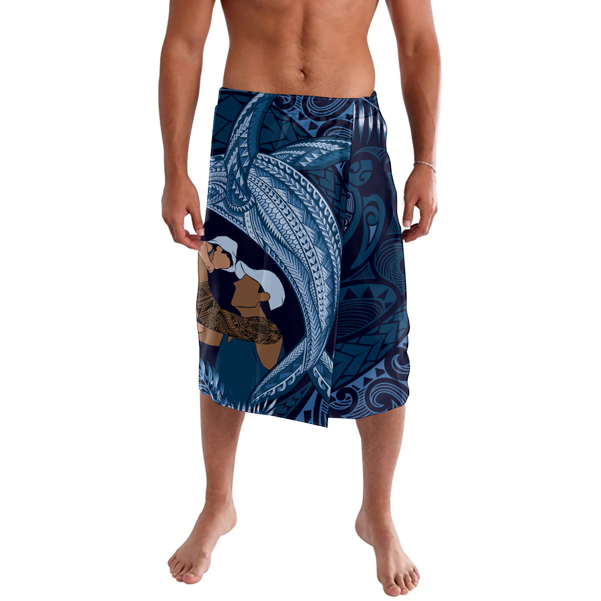 Father's Day Polynesian Pattern Lavalava Tropical Humpback Whale - Navy LT7 Navy Blue - Polynesian Pride