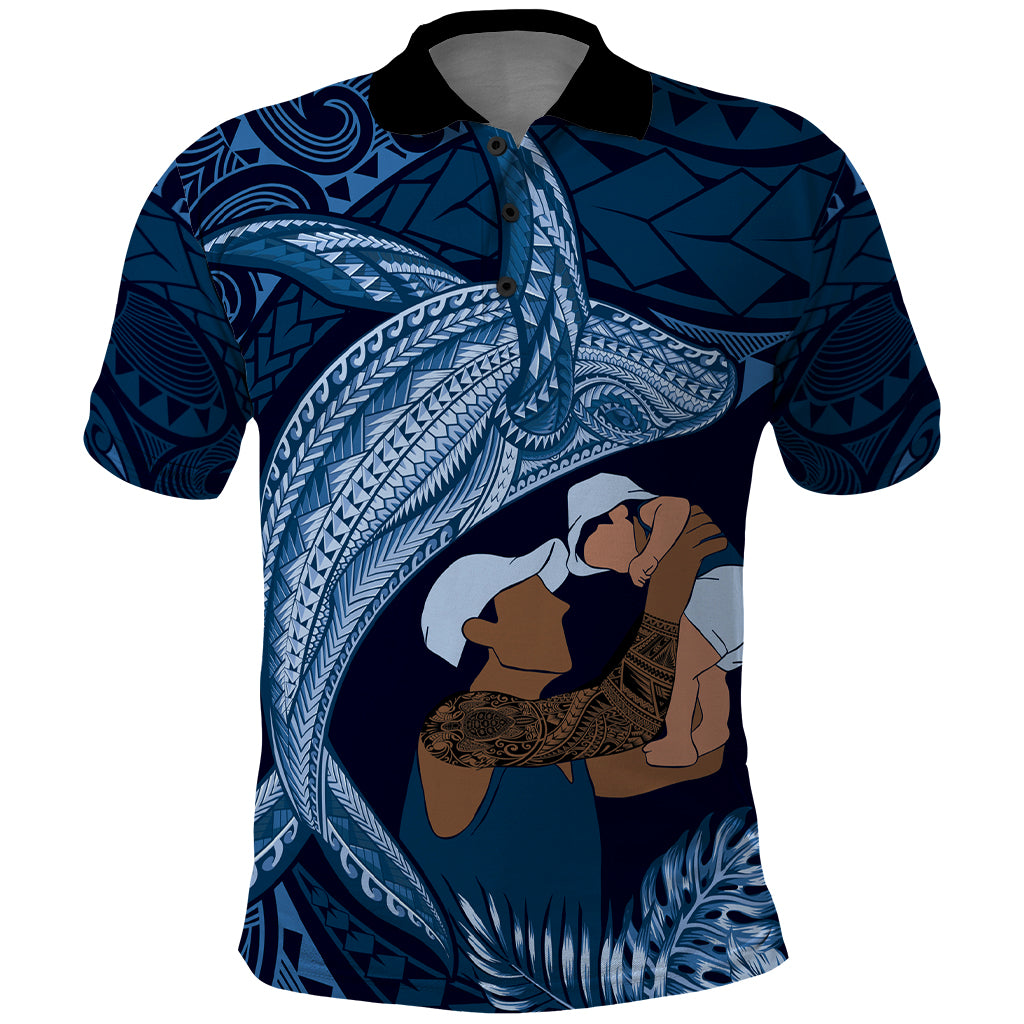 Father's Day Polynesian Pattern Polo Shirt Tropical Humpback Whale - Navy LT7 Navy Blue - Polynesian Pride