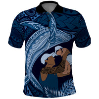 Father's Day Polynesian Pattern Polo Shirt Tropical Humpback Whale - Navy LT7 Navy Blue - Polynesian Pride