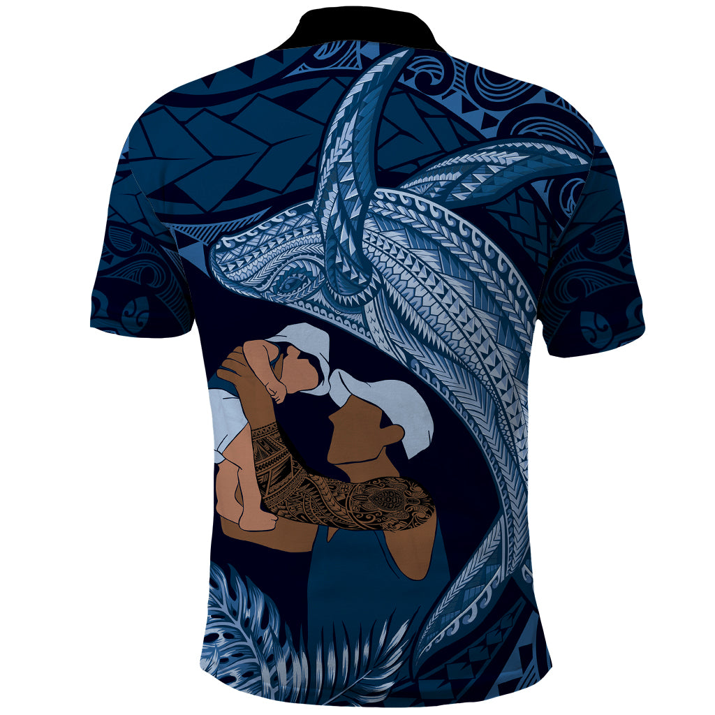 Father's Day Polynesian Pattern Polo Shirt Tropical Humpback Whale - Navy LT7 - Polynesian Pride