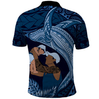 Father's Day Polynesian Pattern Polo Shirt Tropical Humpback Whale - Navy LT7 - Polynesian Pride