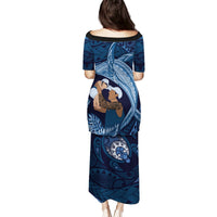 Father's Day Polynesian Pattern Puletasi Tropical Humpback Whale - Navy LT7 - Polynesian Pride