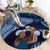 Father's Day Polynesian Pattern Round Carpet Tropical Humpback Whale - Navy