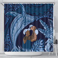 Father's Day Polynesian Pattern Shower Curtain Tropical Humpback Whale - Navy LT7 - Polynesian Pride