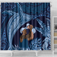 Father's Day Polynesian Pattern Shower Curtain Tropical Humpback Whale - Navy LT7 - Polynesian Pride