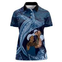 Father's Day Polynesian Pattern Women Polo Shirt Tropical Humpback Whale - Navy LT7 Female Navy Blue - Polynesian Pride
