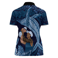 Father's Day Polynesian Pattern Women Polo Shirt Tropical Humpback Whale - Navy LT7 - Polynesian Pride