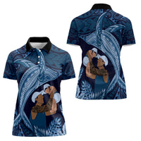 Father's Day Polynesian Pattern Women Polo Shirt Tropical Humpback Whale - Navy LT7 - Polynesian Pride