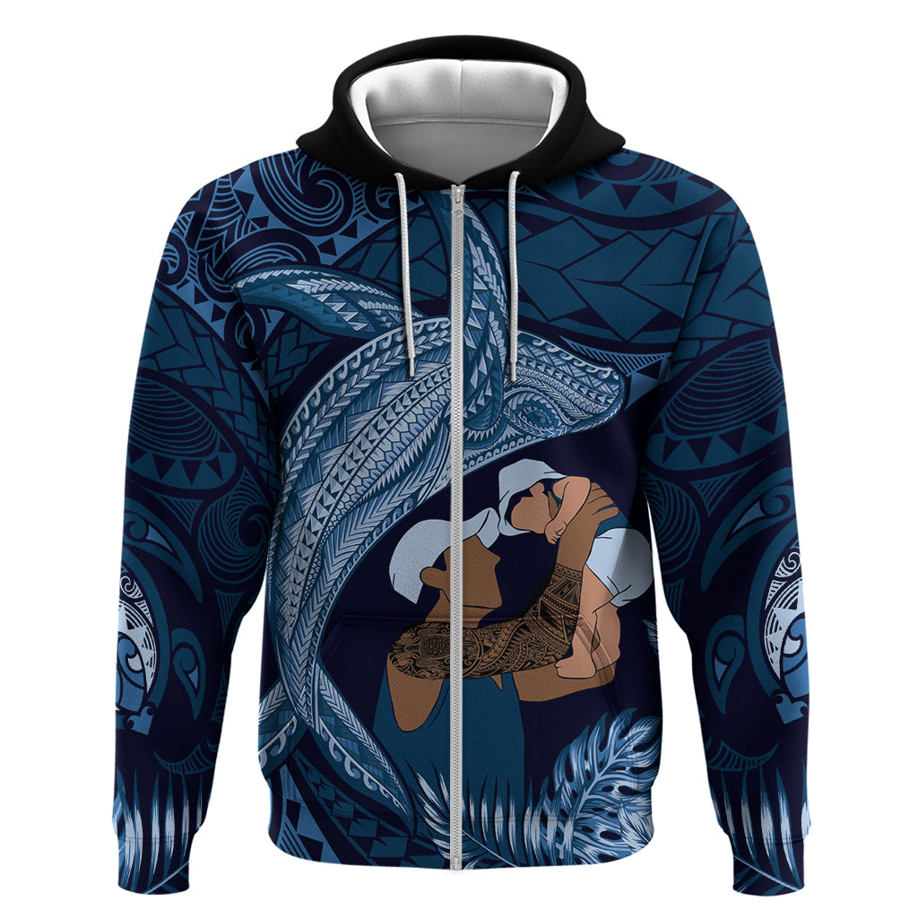 Father's Day Polynesian Pattern Zip Hoodie Tropical Humpback Whale - Navy LT7 Zip Hoodie Navy Blue - Polynesian Pride
