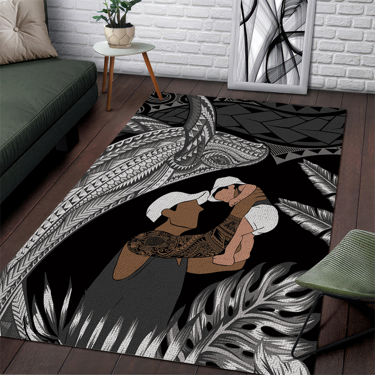 Father's Day Polynesian Pattern Area Rug Tropical Humpback Whale - Black LT7 Black - Polynesian Pride