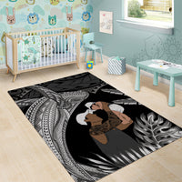 Father's Day Polynesian Pattern Area Rug Tropical Humpback Whale - Black LT7 - Polynesian Pride