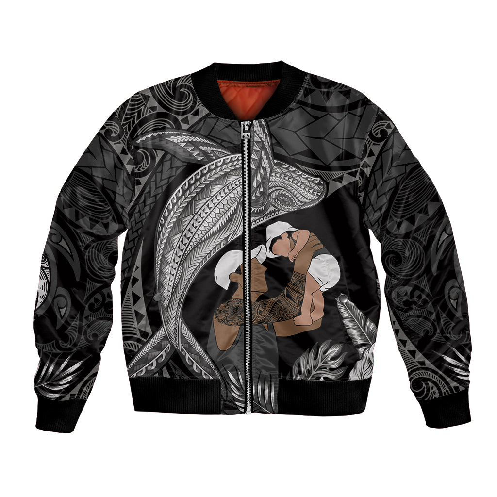 Father's Day Polynesian Pattern Bomber Jacket Tropical Humpback Whale - Black LT7 Unisex Black - Polynesian Pride