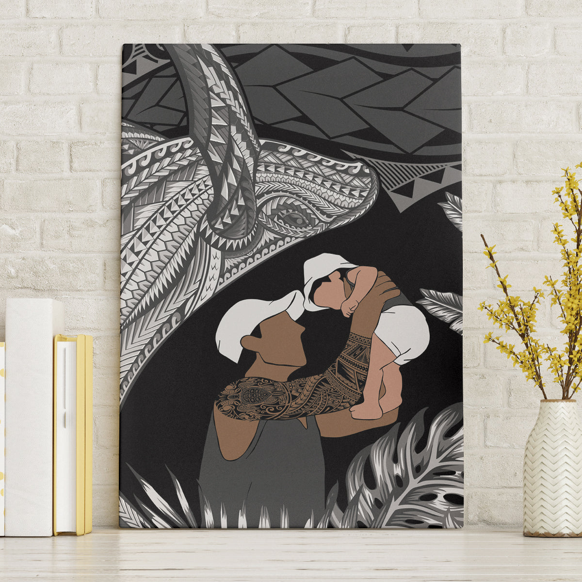 Father's Day Polynesian Pattern Canvas Wall Art Tropical Humpback Whale - Black LT7 Without Frame Black - Polynesian Pride