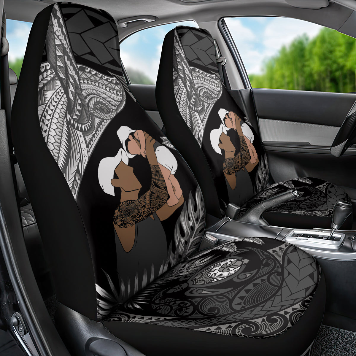 Father's Day Polynesian Pattern Car Seat Cover Tropical Humpback Whale - Black LT7 - Polynesian Pride