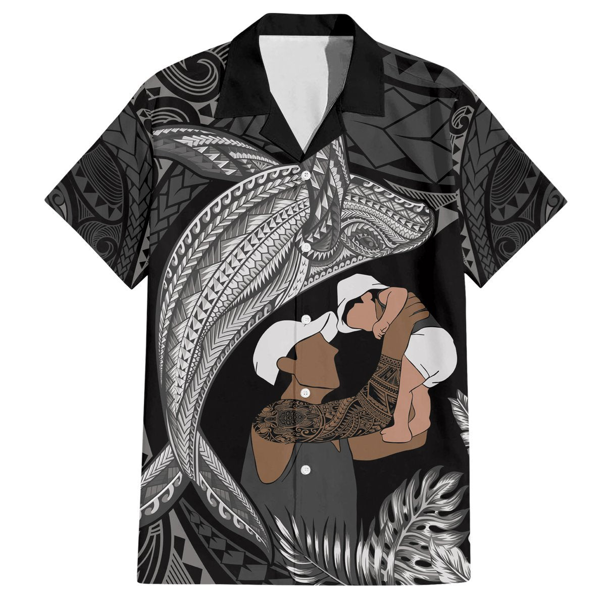 Father's Day Polynesian Pattern Hawaiian Shirt Tropical Humpback Whale - Black LT7 Black - Polynesian Pride