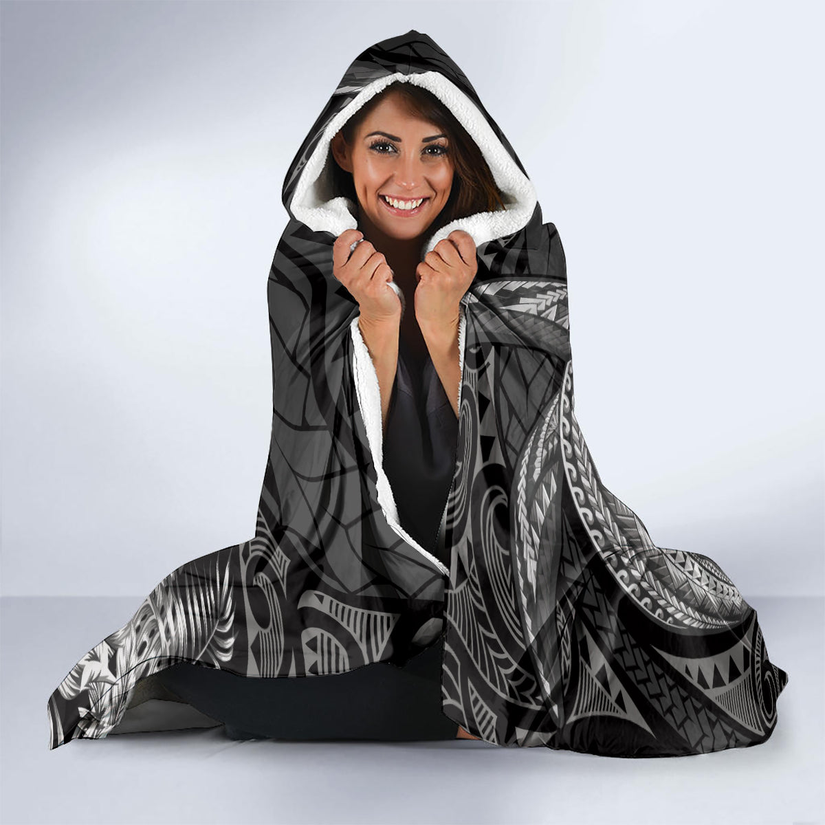 Father's Day Polynesian Pattern Hooded Blanket Tropical Humpback Whale - Black LT7 - Polynesian Pride