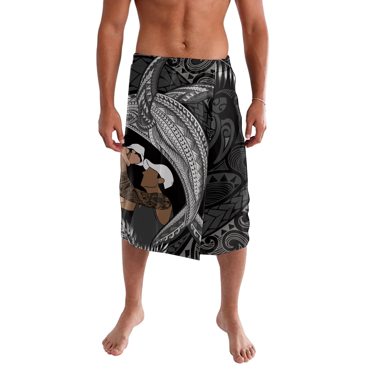 Father's Day Polynesian Pattern Lavalava Tropical Humpback Whale - Black LT7 Black - Polynesian Pride