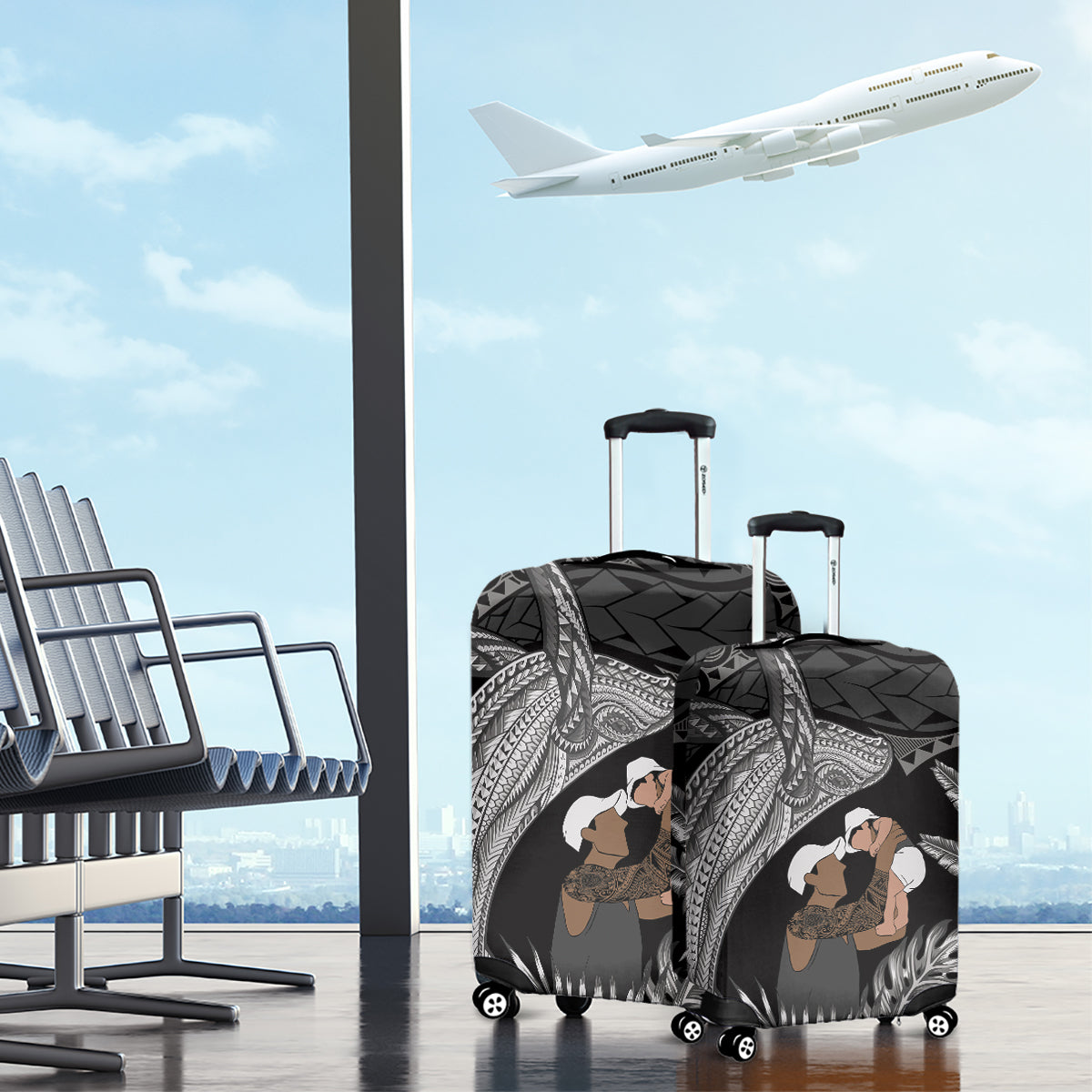 Father's Day Polynesian Pattern Luggage Cover Tropical Humpback Whale - Black LT7 - Polynesian Pride