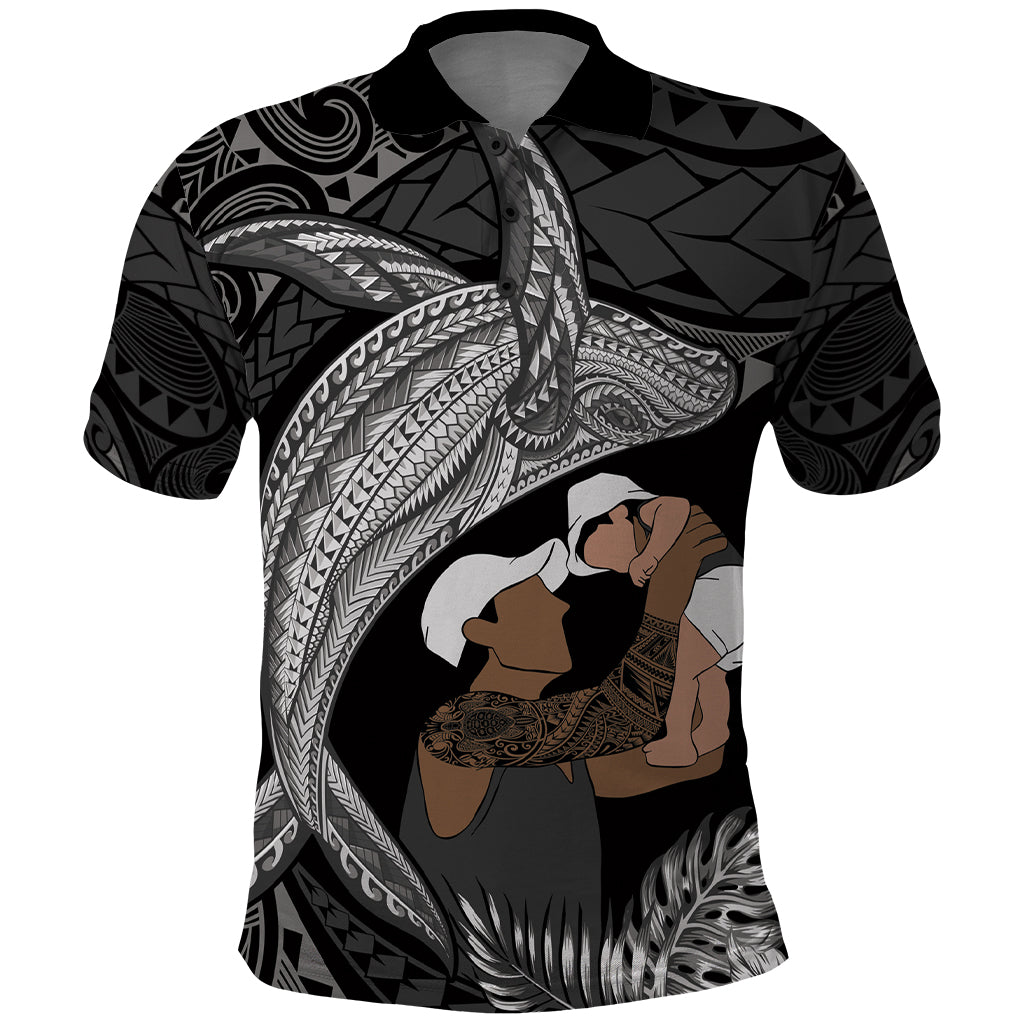 Father's Day Polynesian Pattern Polo Shirt Tropical Humpback Whale - Black LT7 Black - Polynesian Pride