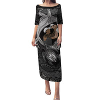 Father's Day Polynesian Pattern Puletasi Tropical Humpback Whale - Black LT7 Long Dress Black - Polynesian Pride