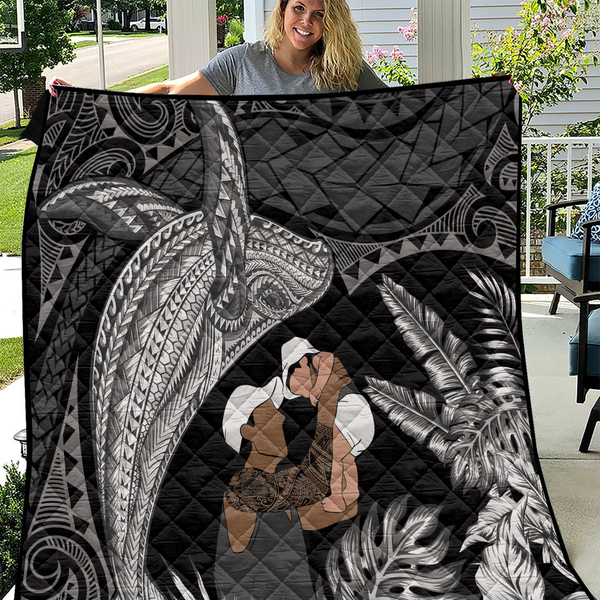 Father's Day Polynesian Pattern Quilt Tropical Humpback Whale - Black LT7 Black - Polynesian Pride