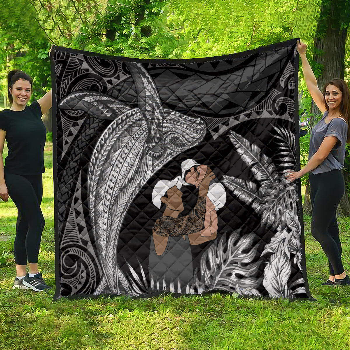 Father's Day Polynesian Pattern Quilt Tropical Humpback Whale - Black LT7 - Polynesian Pride