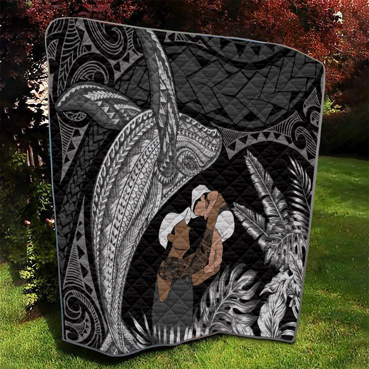 Father's Day Polynesian Pattern Quilt Tropical Humpback Whale - Black LT7 - Polynesian Pride