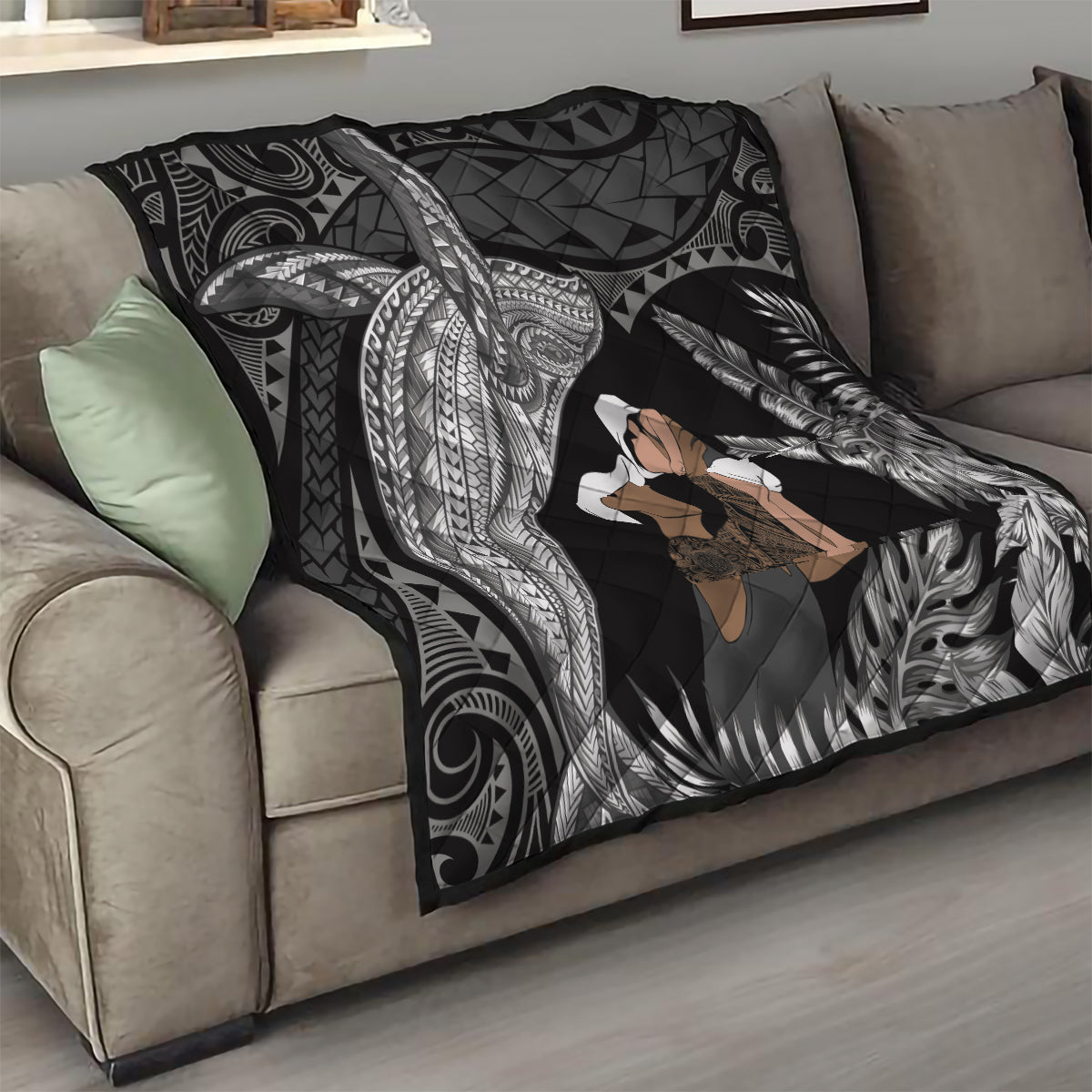 Father's Day Polynesian Pattern Quilt Tropical Humpback Whale - Black LT7 - Polynesian Pride