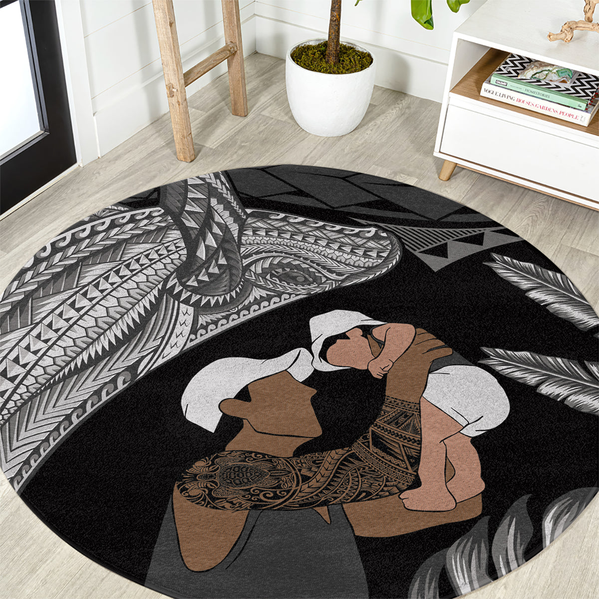 Father's Day Polynesian Pattern Round Carpet Tropical Humpback Whale - Black LT7 Black - Polynesian Pride