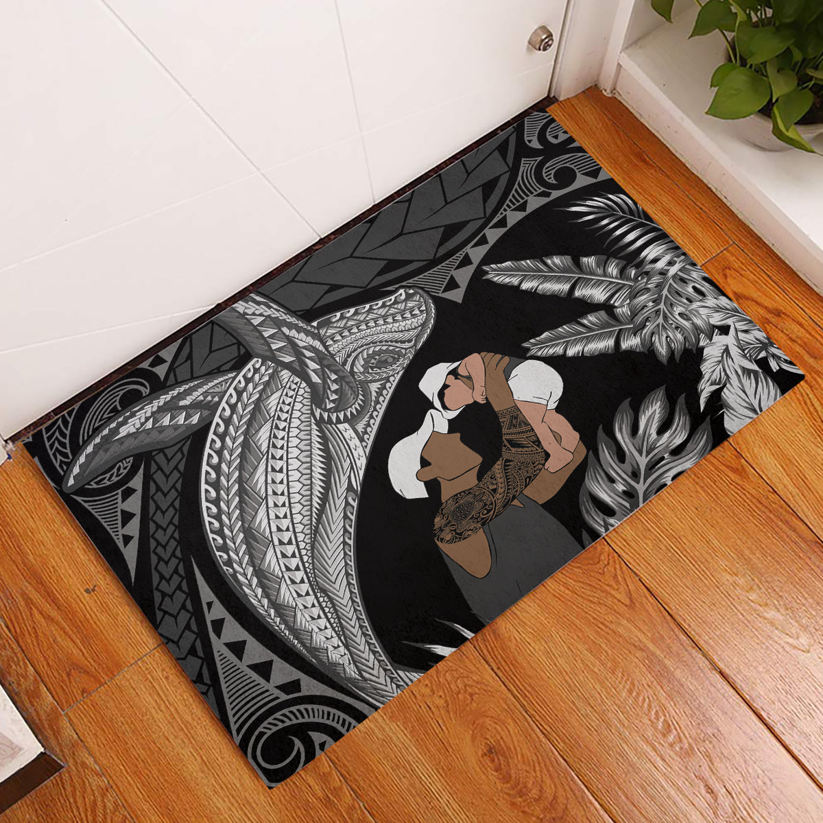 Father's Day Polynesian Pattern Rubber Doormat Tropical Humpback Whale - Black LT7 Black - Polynesian Pride