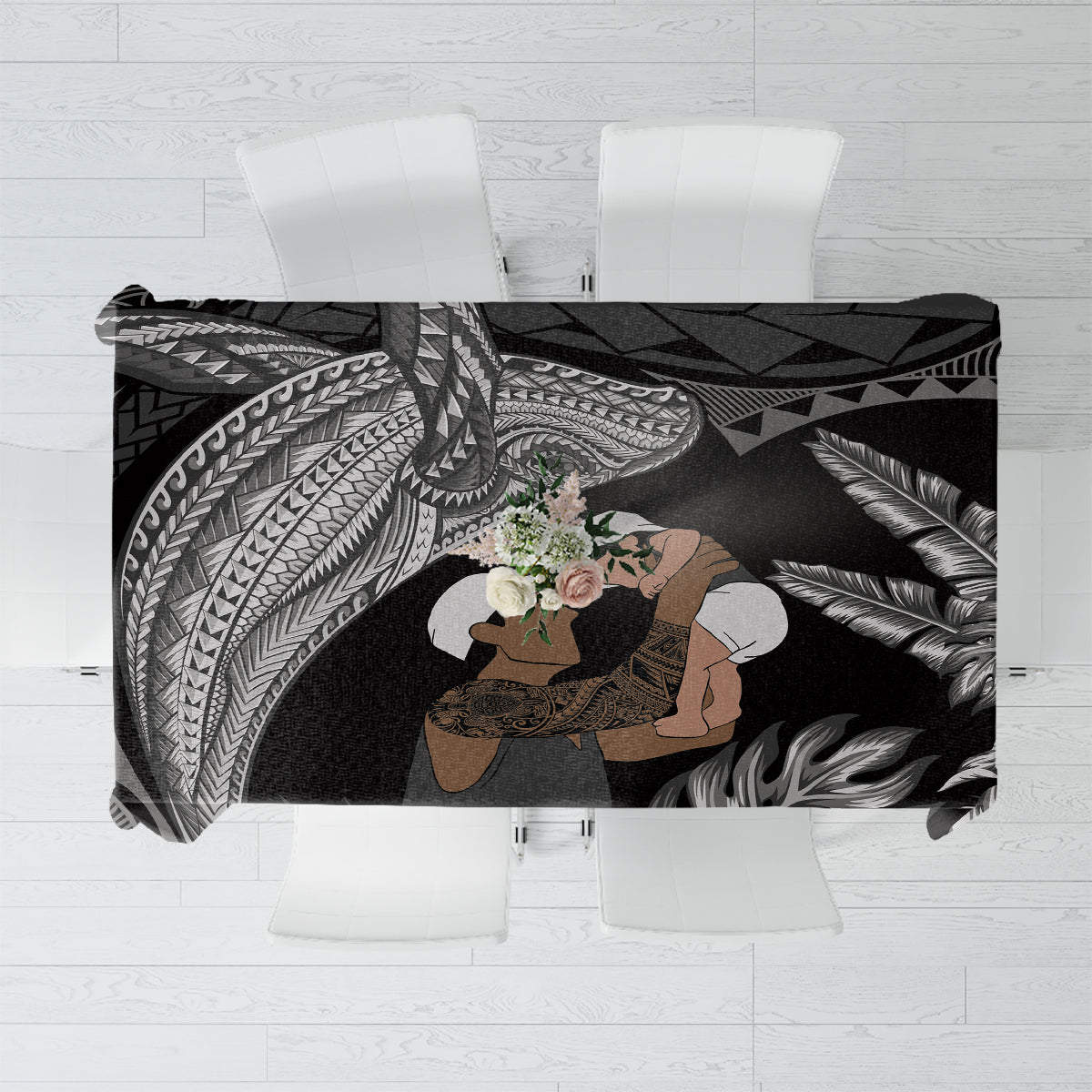 Father's Day Polynesian Pattern Tablecloth Tropical Humpback Whale - Black LT7 Black - Polynesian Pride