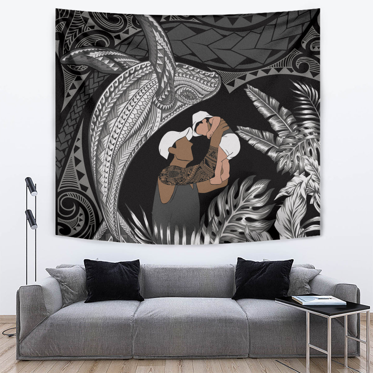 Father's Day Polynesian Pattern Tapestry Tropical Humpback Whale - Black LT7 Black - Polynesian Pride