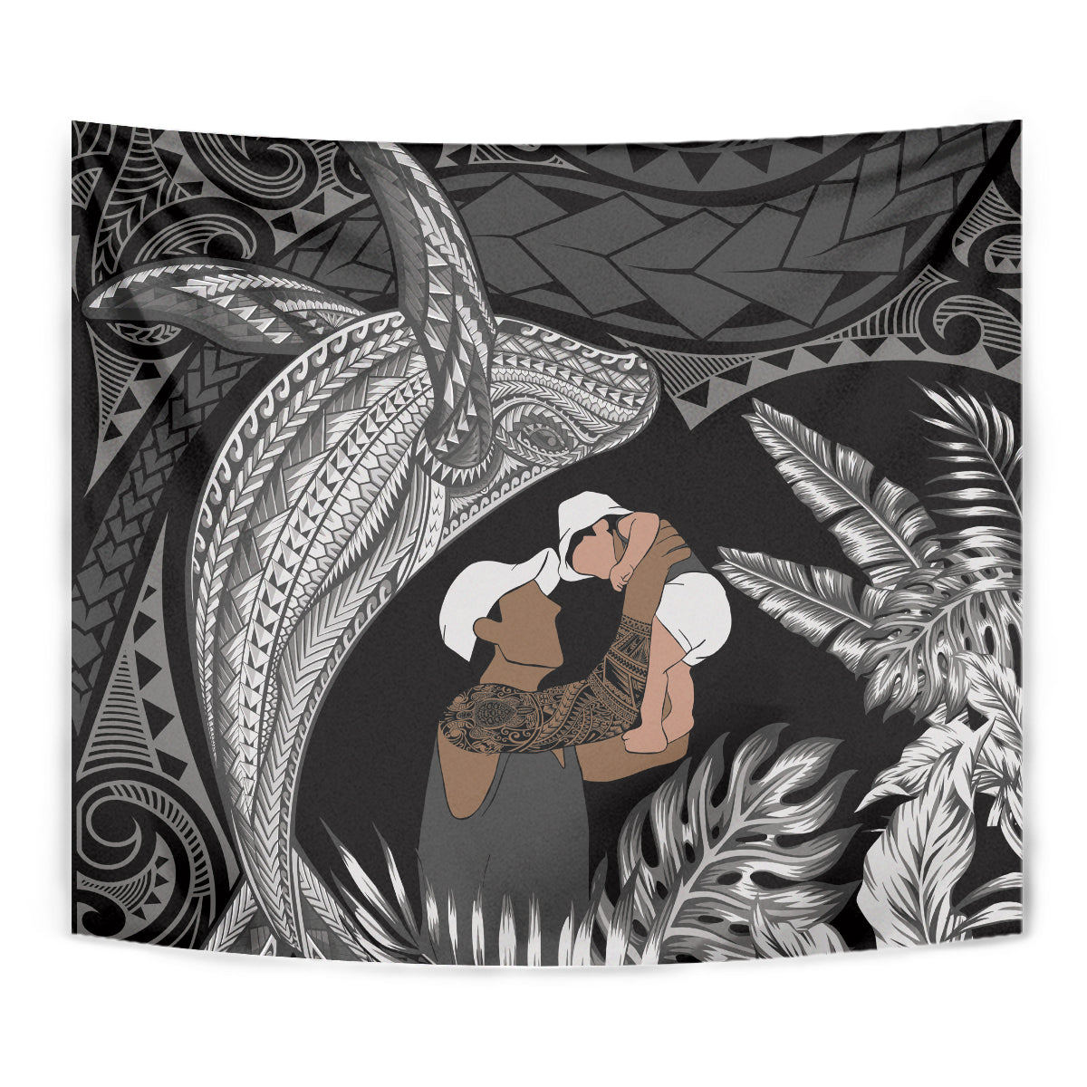 Father's Day Polynesian Pattern Tapestry Tropical Humpback Whale - Black LT7 - Polynesian Pride