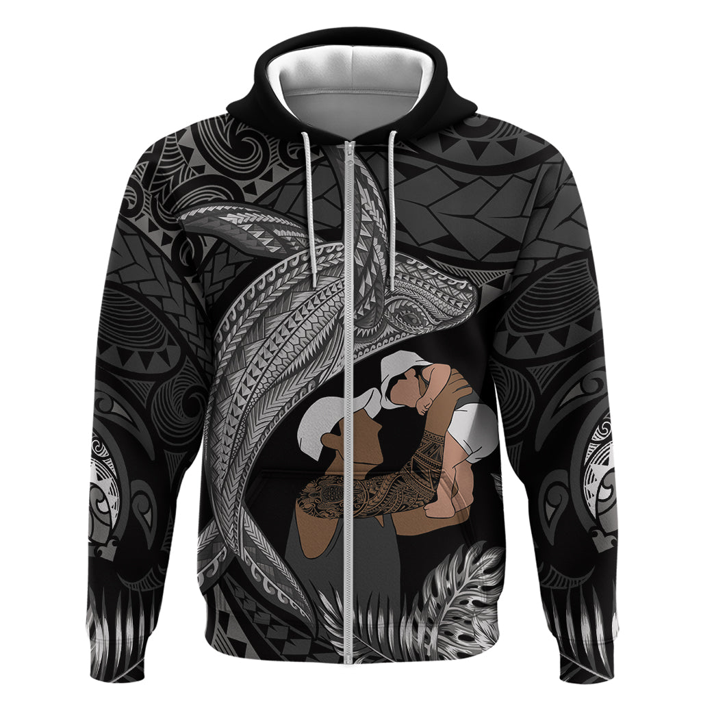 Father's Day Polynesian Pattern Zip Hoodie Tropical Humpback Whale - Black LT7 Zip Hoodie Black - Polynesian Pride