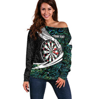 Personalized NZ Darts Off Shoulder Sweater Paua Shell Maori Koru Whakairo LT7 Women Colorful - Polynesian Pride